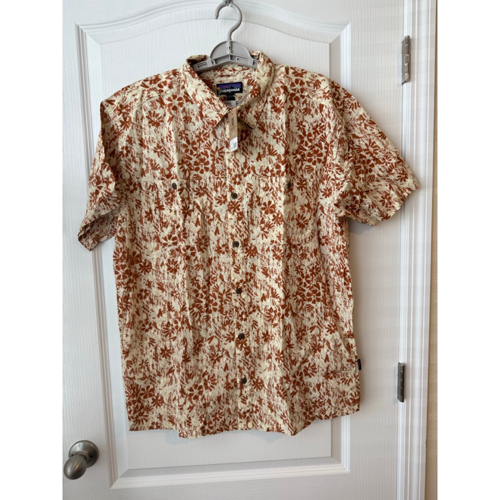 Men's Patagonia Casual Button Down Shirt XL Beige Brown Wildflower
